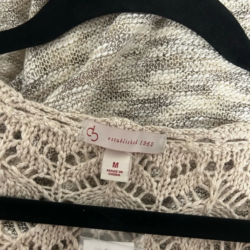 Dressbarn Crochet Knit Open Front Cardigan Women’s Medium Beige Boho Cottagecore